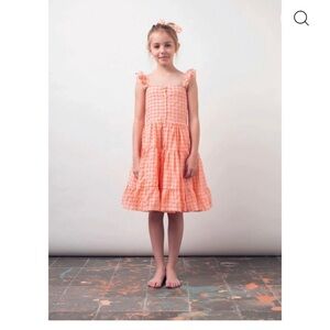 Adorable Checkered Kids Dress by Tocoto Vintage peach